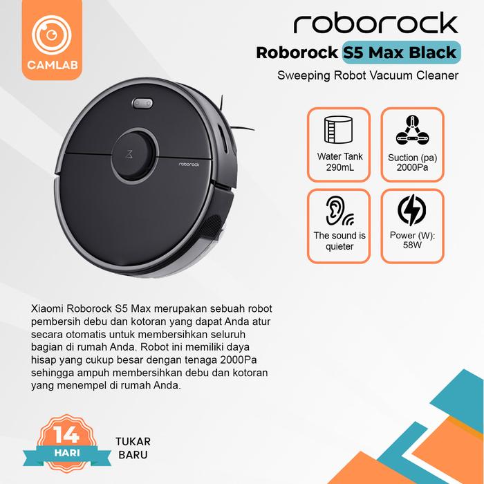Gambar Roborock S5 Max Sweeping Robot Vacuum Cleaner - Hitam, Non Garansi dari Camlab.Id undefined Tokopedia