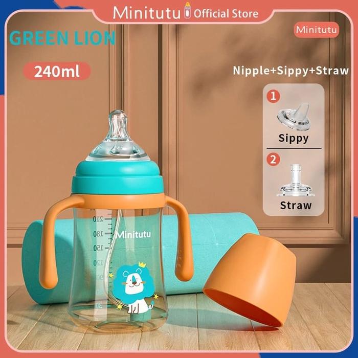 Gambar Minitutu 3 in 1 Dot Bayi Botol Minum Susu Seri Singa 240 ml 300 ml - 240 ml Green dari Sentra Jaya Shops undefined Tokopedia