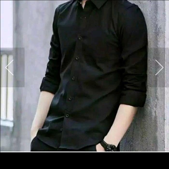 Gambar kemeja hitam pria lengan panjang Reguler polos fashion pria - Hitam, M dari GoPedia_Gallery undefined Tokopedia