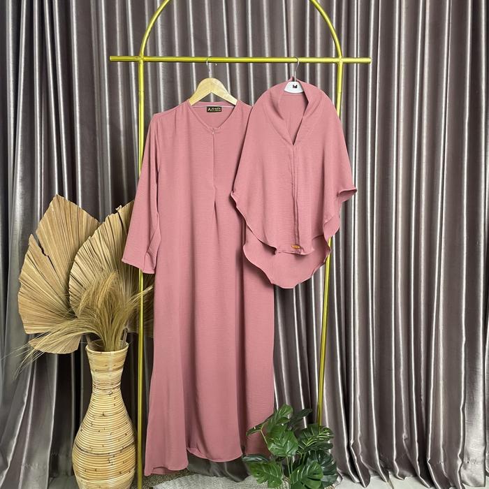 Gambar ABAYA Set Hijab Crinkle Airflow Premium Busui Friendly - DustyPink dari Arbifa Shop undefined Tokopedia
