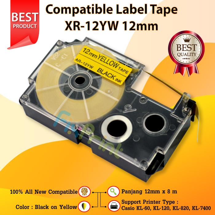 Jual Tape Label Casio Black Ink White XR-12WE1 Label Casio 12mm (Putih ...