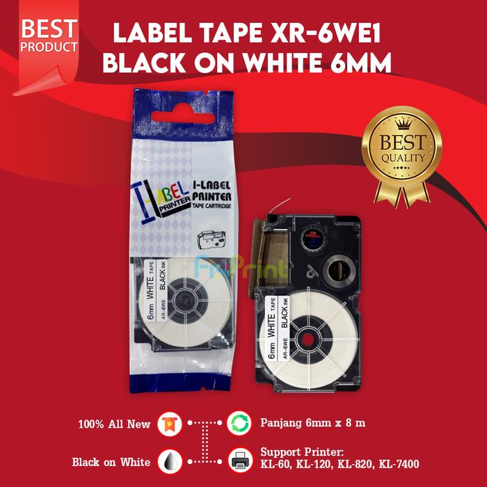 6mm Label Jual Label Tape Casio XR-6WE1 Black On White 6mm Printer KL60 KL820 ...