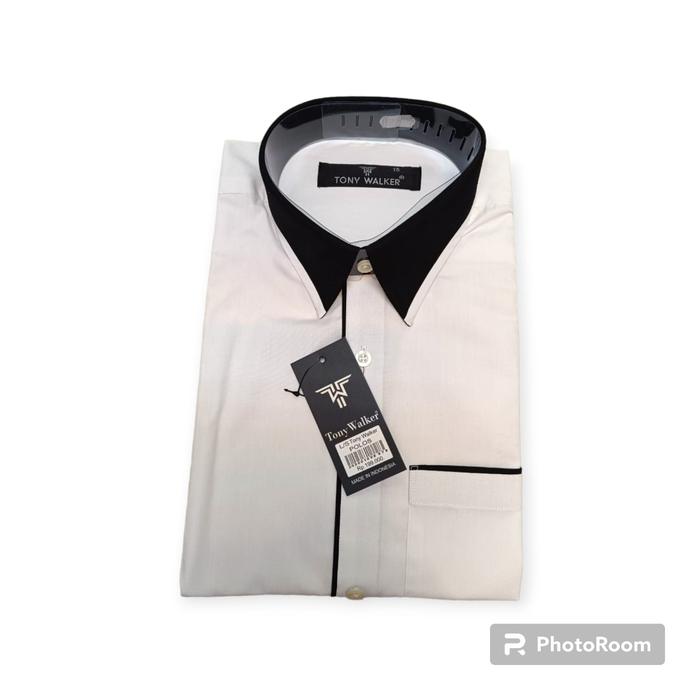 Gambar Kemeja Tony Walker Putih Polos Kombinasi Lengan Pendek Slim Fit - Putih, 16 ( XL ) dari Asra Corporate undefined Tokopedia