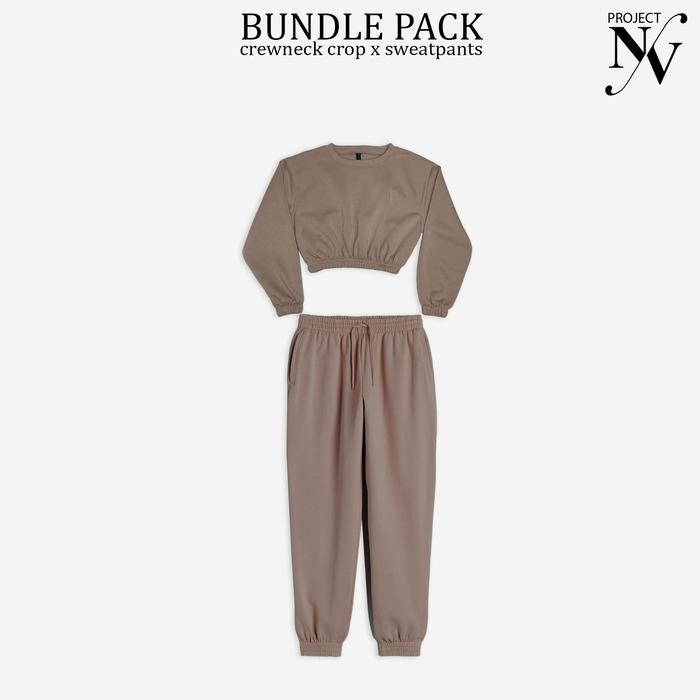 Gambar NV ONE SET BUNDLE PACK CREWNECK CROP X SWEATPANTS - Choco dari NV.nd Official undefined Tokopedia