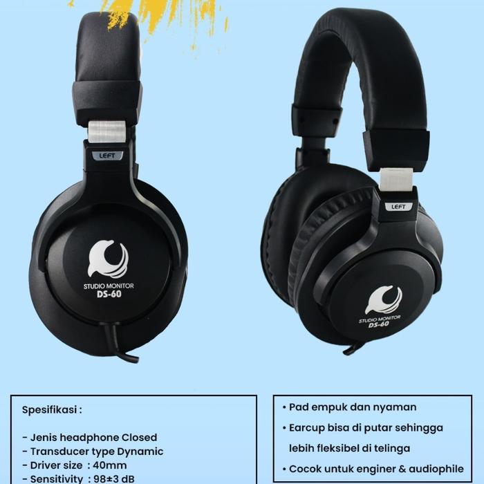 Gambar Dolphin DS60 / DS-60 Headphone flat studio home Recording Monitor dari BigBox store.id undefined Tokopedia