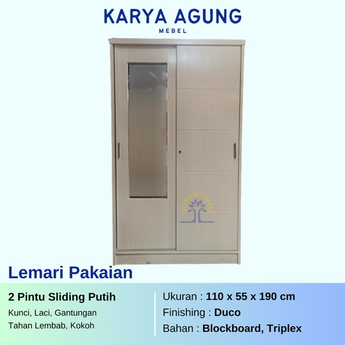 Gambar Lemari Pakaian 2 Pintu Geser/ Sliding Blockboard - 2P Putih Biasa dari Karya Agung Meubel undefined Tokopedia