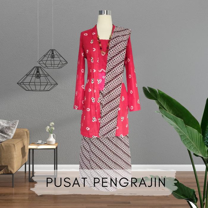 Gambar Set Kebaya Kutubaru Jumputan Panjang - Merah, XXL dari Pearl Scallop undefined Tokopedia