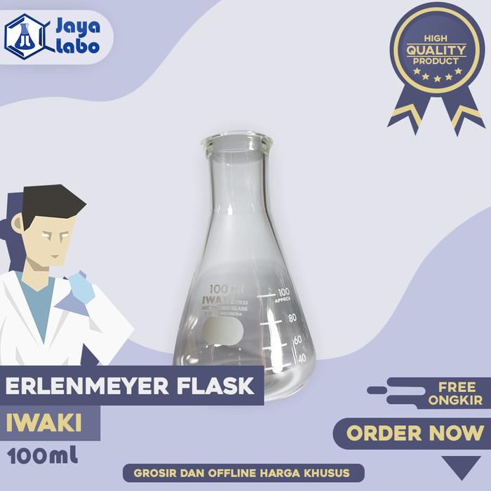 Gambar IWAKI ERLENMEYER FLASK 100ml 4980 CTE.33 / Labu Erlenmeyer 100ml dari JAYA LABO undefined Tokopedia