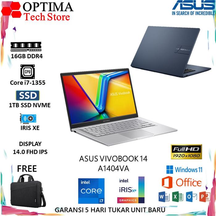 Gambar Asus vivobook 14 A1404VA Core i7-1335U 16GB 1TBSSD W11+OHS 14.0FHD IPS - Unit Only, 8GB 512GB SSD dari Optima Tech undefined Tokopedia
