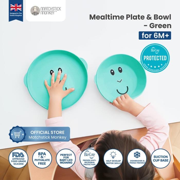 Gambar Matchstick Monkey Mealtime Plate & Bowl - Piring & Mangkok Makan Anak - Green dari Baby Wise Surabaya undefined Tokopedia