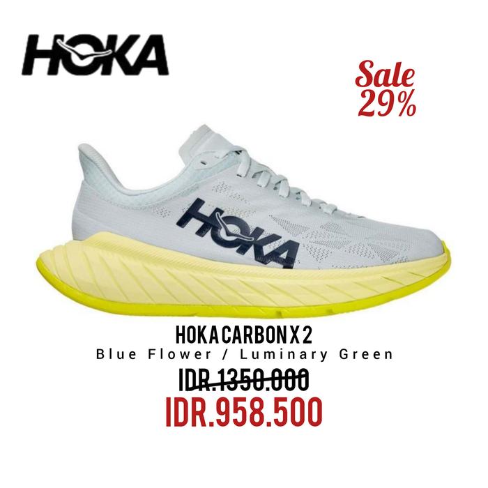 Promo HOKA CARBON X BLUE FLOWER LUMINARY GREEN ORIZINAL 39