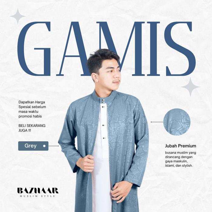 Gambar Gamis Pria Dewasa 2 In 1 Jubah Lengan Panjang New Emboss - Grey, L dari Bazhaar undefined Tokopedia