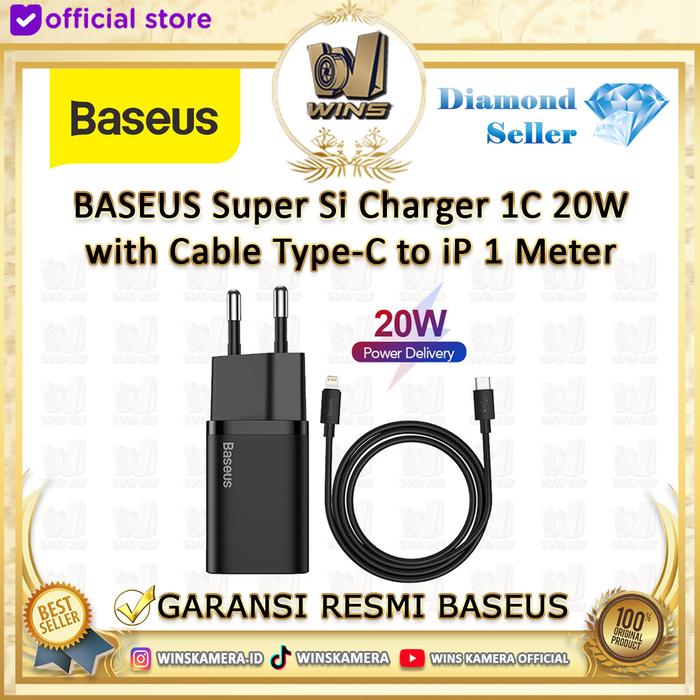 Gambar Baseus Super Si Charger 1C 20W with Cable Type-C to iP 1 Meter - Black/Hitam dari WINS OFFICIAL STORE undefined Tokopedia