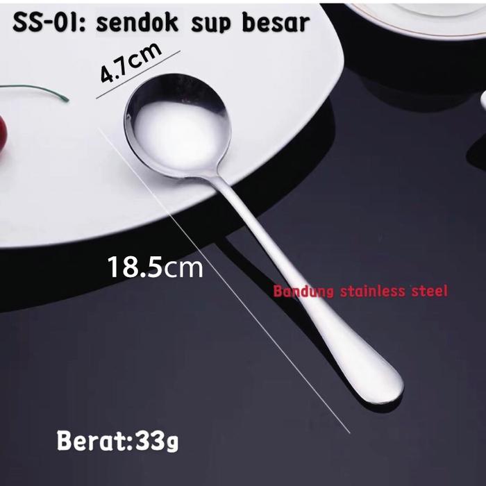 Gambar sendok sup bulat sendok es krim ice cream sayur tebal soup spoon hotel - SS01 dari Bandung Stainless Steel undefined Tokopedia