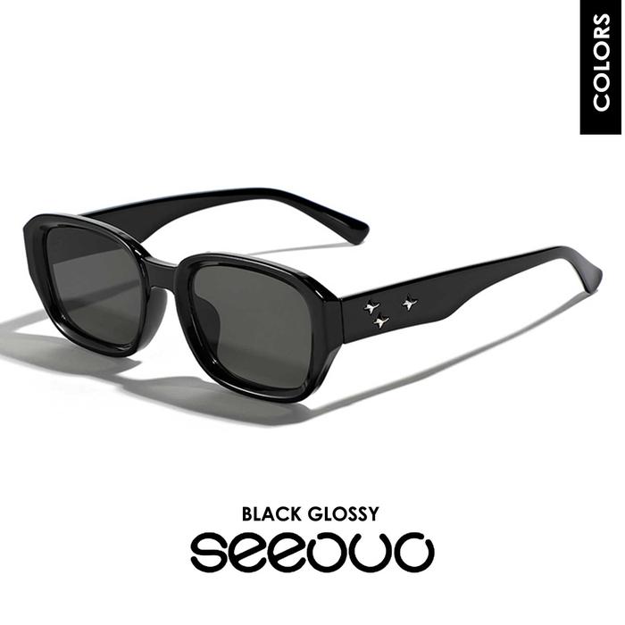 Gambar Seeouo Sunglasses AntiUV400 Protection Style Y2K Kotak Star TR90 95241 - BLACK GLOSSY dari Seeouo undefined Tokopedia
