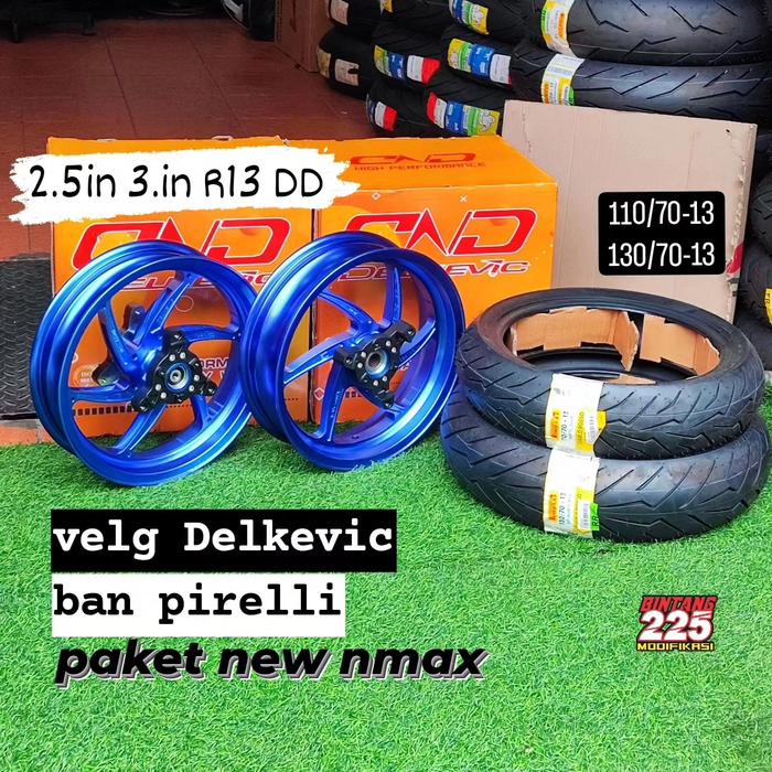 Gambar velg delkevic new nmax paket dengan ban pirelli diablo scooter - biru anodyse dari bintang225modifikasi undefined Tokopedia
