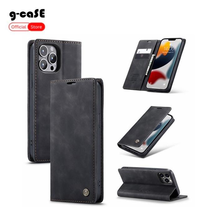 Gambar g-caSE Case leather flip for iphone 14 14pro 14promax promax pro max Casing - HITAM , IP 14PRO dari G-caSE Official Store undefined Tokopedia