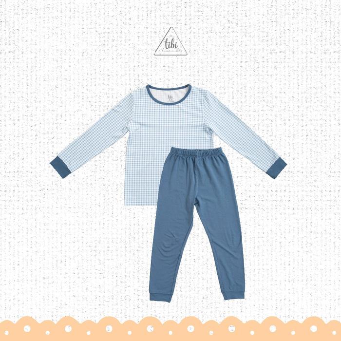 Gambar Baju Tidur Anak TENCEL Piyama Gingham - BLUE, 9-10year dari Tibikidswear undefined Tokopedia