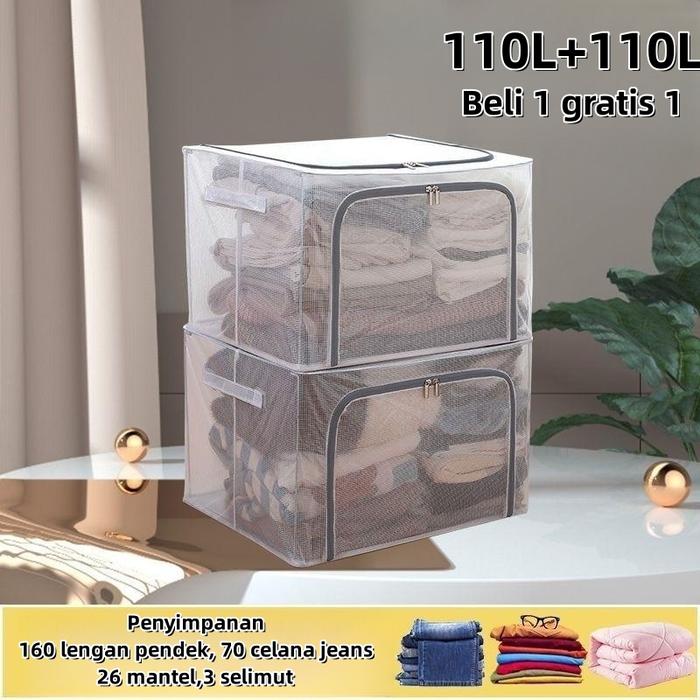 Gambar Kotak Penyimpanan Penyelenggara keranjang Storage box 66L /110L - 2PCS/110L/Abu2 dari storage box organizer undefined Tokopedia
