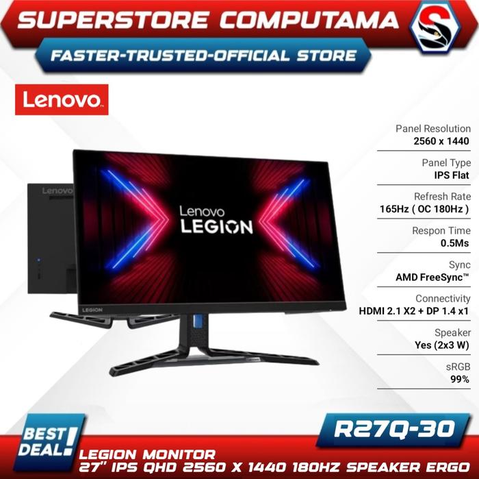 Gambar Monitor LED LENOVO LEGION R27q-30 27" IPS 1440p QHD 180Hz Speaker ERGO dari SuperStore Computama undefined Tokopedia