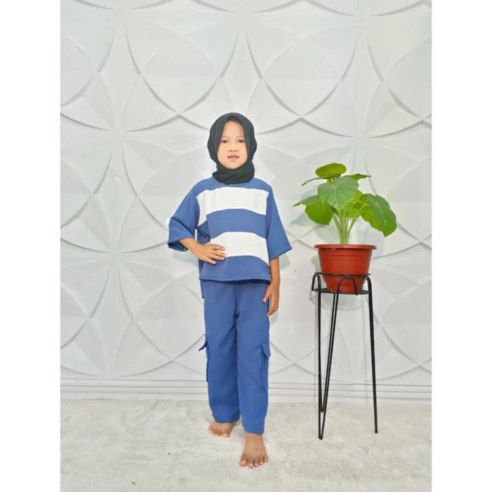 Gambar ONE SET FUJI CARGO / SETELAN CRINKLE ANAK VIRAL / ONE SET ANAK - Denim, S Tanggung dari karin muslim wear undefined Tokopedia