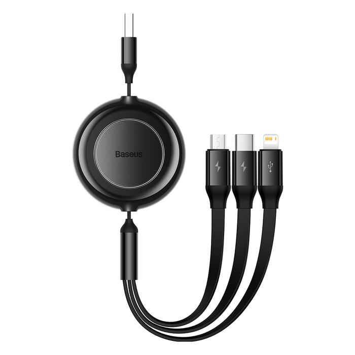 Gambar Baseus Kabel Charger Bright Mirror Retractable 3 In 1 USB to M+L+C - Hitam dari Pojokan Bona undefined Tokopedia