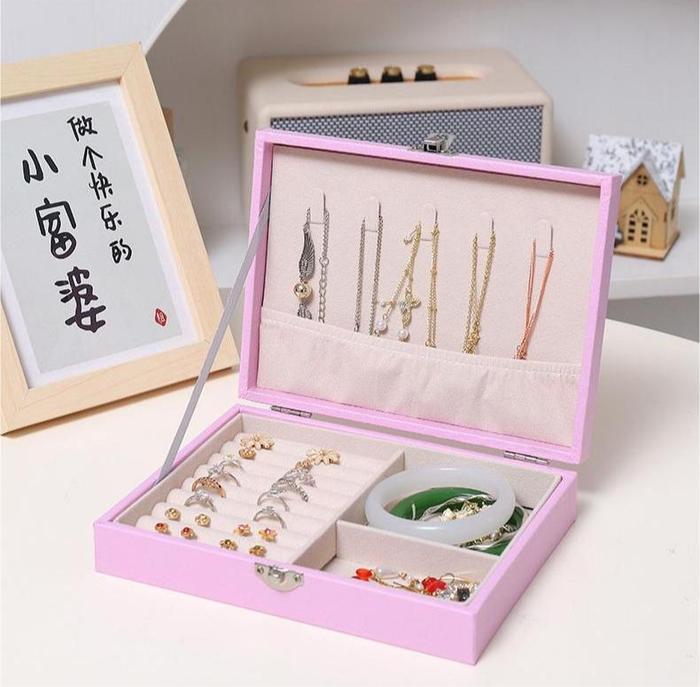 Gambar 3232 Kotak Perhiasan Travel Jewelry Anting Kalung Cincin Box Penyimpan - Pink NO KACA dari mallyaxi undefined Tokopedia