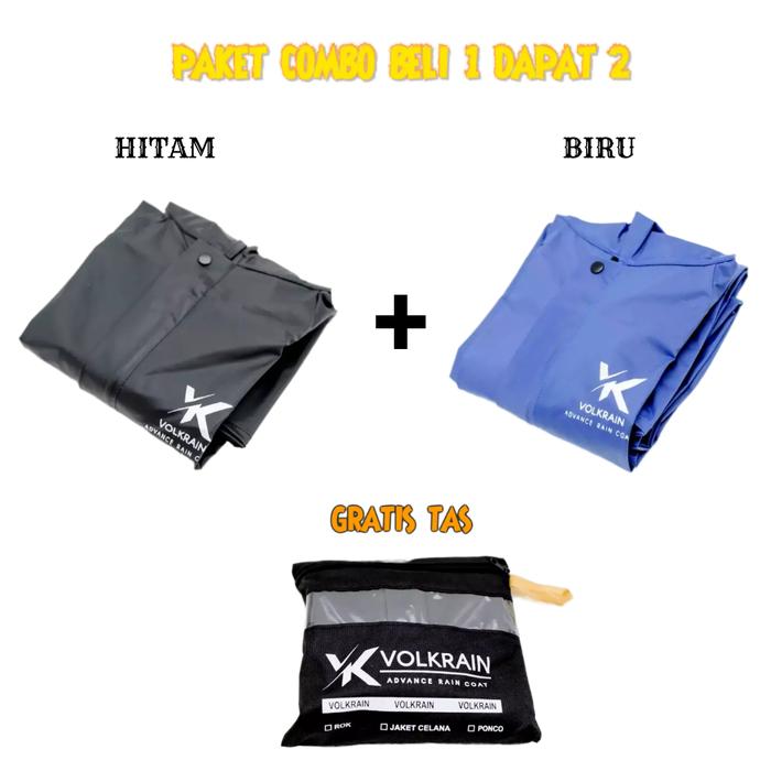 Gambar Beli 1 Dapat 2 - Jas Hujan Setelan Baju Celana Dewasa - Mantol Unisex - Hitam+Biru, M dari Raincoat Volkrain Official undefined Tokopedia