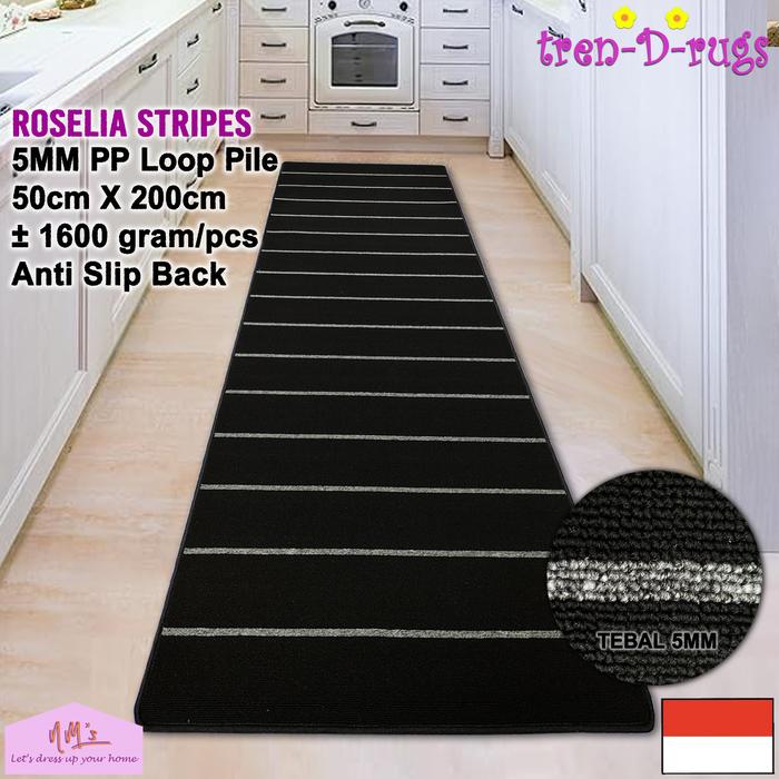 Gambar Tren-D-rugs karpet keset motif salur garis stripes bulu alas lantai kamar tidur lorong runner koridor dapur kitchen mat anti slip minimalis 50x200 NMs - Black Grey dari NMs Lets dress up your home undefined Tokopedia