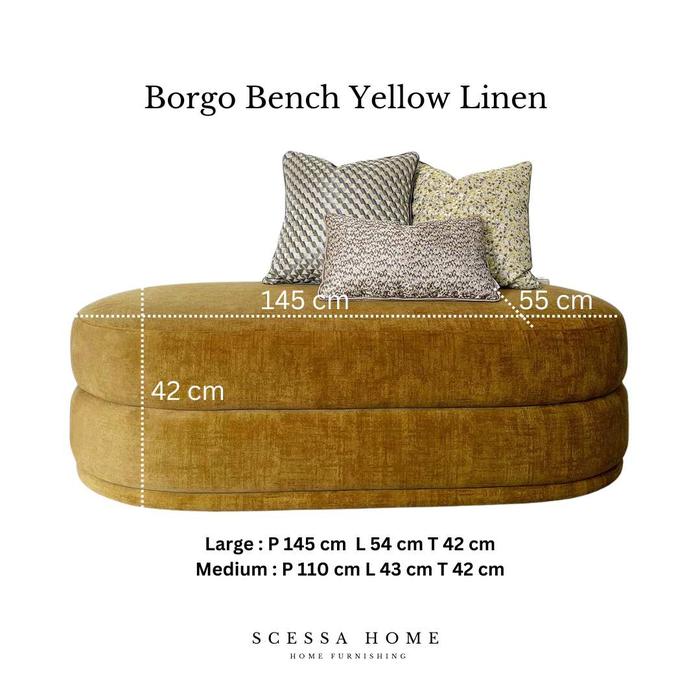 Gambar Borgo Bench Yellow Gold Linen Velvet/ Dark green velvet / Blue Velvet - Yellow Gold, large 150 cm dari Scessahome undefined Tokopedia