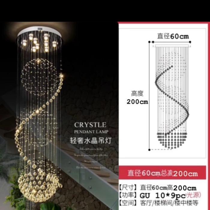 Gambar Lampu Gantung Crystal Void Tangga LED Spiral 3 Cahaya - D60cm x 2M dari Laris57 Shop undefined Tokopedia