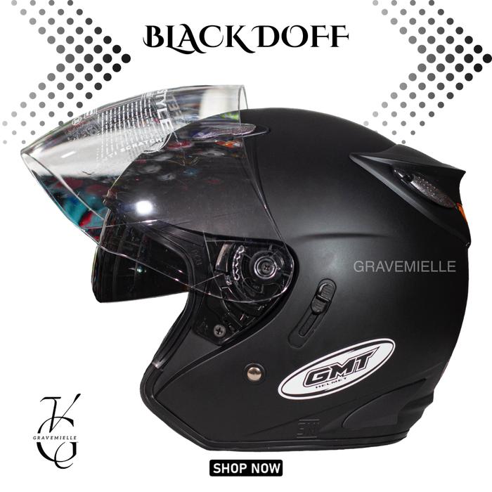 Gambar Helm GMT No 1 Helm Half Face GMT Original Double Visor Helm 2 kaca SNI - Black Doff, M dari GraveMielle undefined Tokopedia
