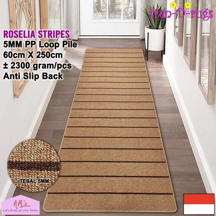 Gambar Tren-D-rugs karpet keset modern motif salur garis stripes bulu alas lantai kamar tidur lorong runner koridor dapur kitchen mat anti slip minimalis 60x250 NM's - Beige Brown dari NMs Lets dress up your home undefined Tokopedia