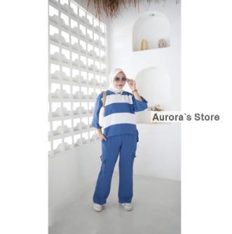 Gambar [NEW] Setelan Baju Wanita & Celana Cargo Panjang Allsize Bahan Crinkle - Denim, All Size dari Aurora's Store ID undefined Tokopedia
