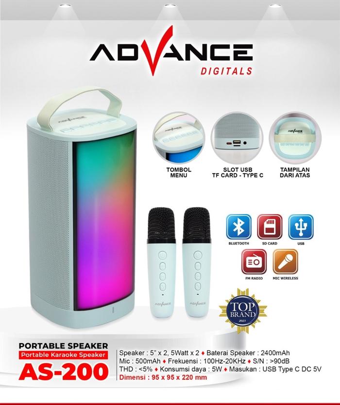 Gambar Speaker Advance AS-200 Portable Karaoke Bluetooth RGB LED + 2 Mic - Blue dari Kompumart undefined Tokopedia