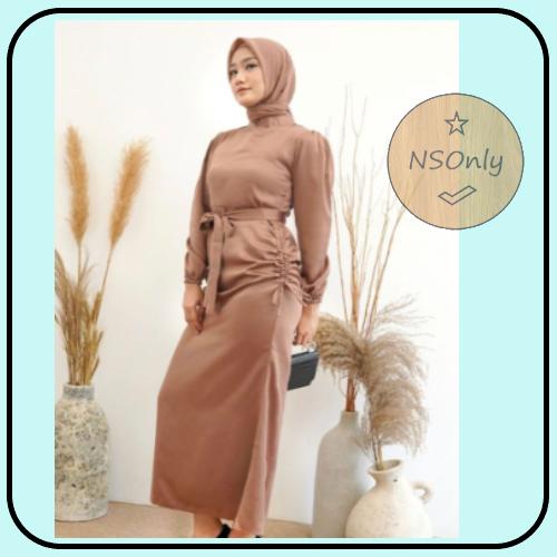 Gambar LILLY DRESS MAXI SATIN TALI SERUT BRIDESMAID PESTA GAMIS KONDANGAN GW2 - Moca, M dari NSOnly undefined Tokopedia