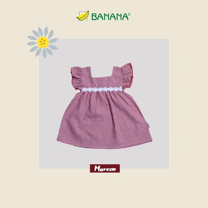 Gambar BANANA Dress bayi perempuan motif kotak variasi renda bunga - maroon, S dari BANANA Official Store Kota Administrasi Jakarta Timur Tokopedia