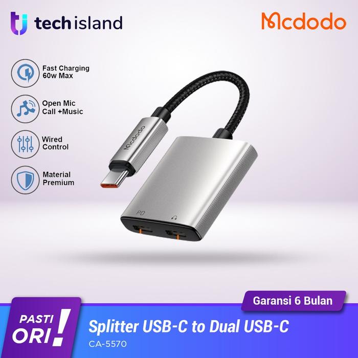 Gambar Mcdodo Audio Converter Spliter Type C to C+Jack3.5 Charging+Call+Music - Dual USB-C dari Tech Island undefined Tokopedia