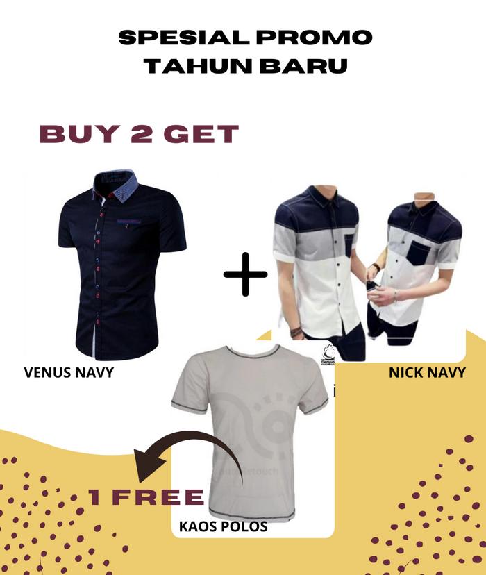Gambar Kemeja Pria Polos Lengan Pendek VENUS + NICK BUY 2 GET 1 FREE - Biru, XL dari Graywolf officialstore undefined Tokopedia