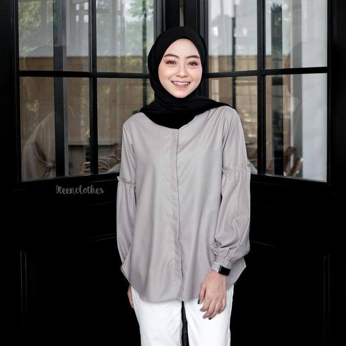 Gambar baju atasan wanita blus muslim asya blouse kancing jumbo big size - Abu-abu, L dari SRIFASHION63 undefined Tokopedia