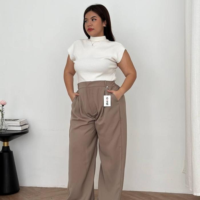 Gambar Adele Loose Pants JUMBO Celana Kulot Panjang Wanita Bigsize Highwaist - Khaki dari Kittywear undefined Tokopedia