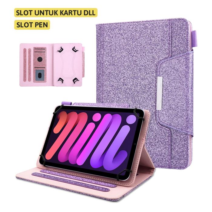 Gambar Huawei MediaPad T3 T2 T1 Pro Plus 7" Flip Case Book Cover Casing Stand - Glitter Ungu dari Maxxi Store_NEW undefined Tokopedia