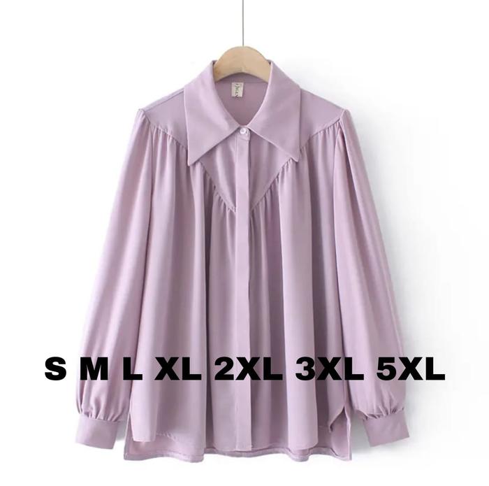 Gambar ARSILA Tops Shirt Big Size / S M L XL XXL 3XL 5L / Kemeja Korean Style - Lilac, S dari Inspirated outfit undefined Tokopedia