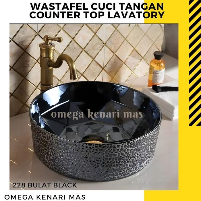 Gambar CONSOLE LAVATORY WASTAFEL MANGKOK ATAS MEJA TOP TABLE OVAL BLACK HITAM - 228 BULAT BLACK dari OMEGA KENARI MAS undefined Tokopedia
