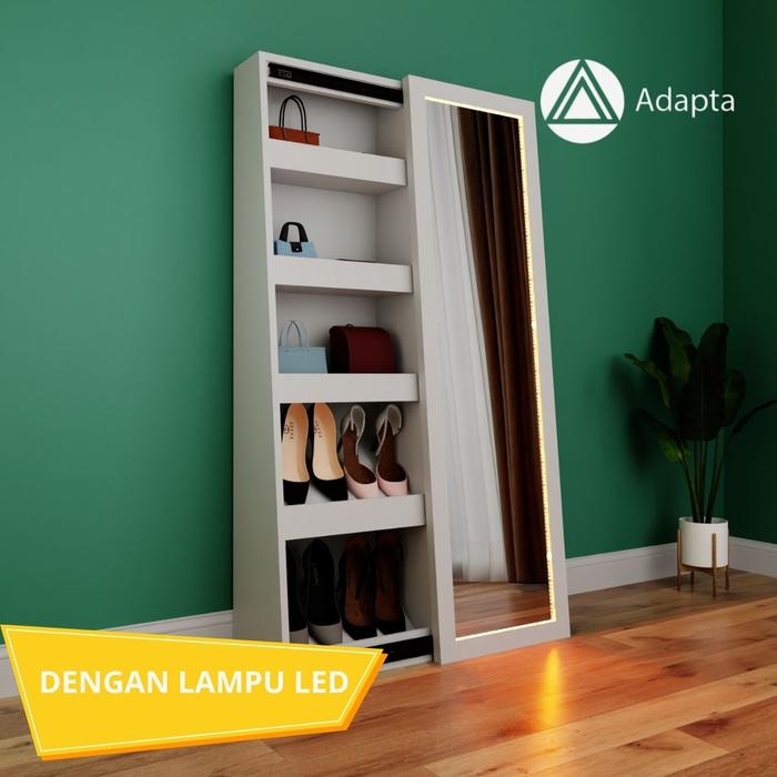 Gambar Adapta - Lemari Tas dan Sepatu Standing Mirror Pintu Geser Dengan Lampu LED - TALIA-A11 - Pakai Lampu, Kaca bening dari adapta.id undefined Tokopedia