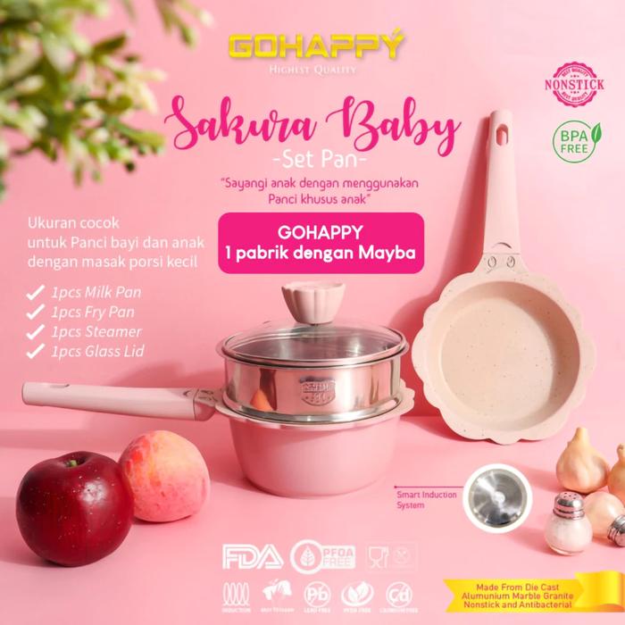 Gambar MAYBA & GOHAPPY Baby Set Pan - Panci Set Bayi Food Grade - Panci MPASI - GOHAPPY Pink dari ss babycare undefined Tokopedia