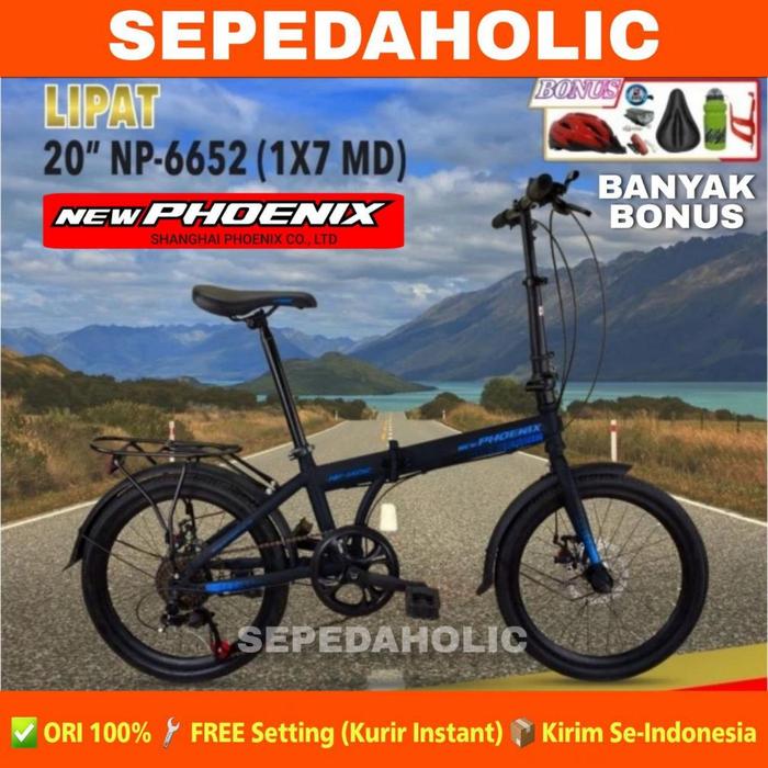 Gambar Sepeda Lipat PHOENIX 6652 Ukuran 16 & 20 Inch 7 Speed Boncengan Buruan - Hitam Biru, 16 Inch dari maria'mart undefined Tokopedia