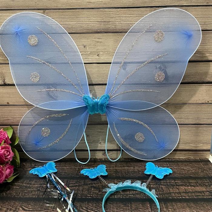 Gambar SAYAP PERI SET TONGKAT BANDO BINTIK/BUTTERFLY FAIRY SET/KOSTUM ANAK - Biru dari Jakarta Grande Store undefined Tokopedia