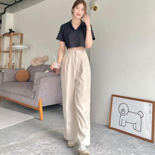 Gambar HNV Loose Pants 332 [Part 1] Trousers Wanita - Celana Anti Kusut - - IVORY, ig Size (L-XL) dari maloman grosir undefined Tokopedia