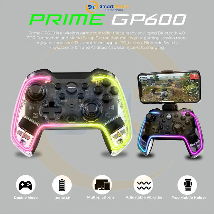 Gambar Gamepad Bluetooth Dual Mode RGB with Holder NYK Nemesis PRIME GP600 dari Smart Media Computer undefined Tokopedia